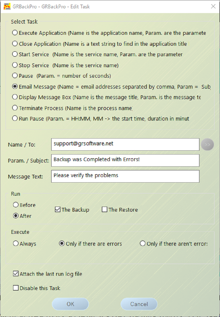 Backup Software Add / Edit Task dialog image