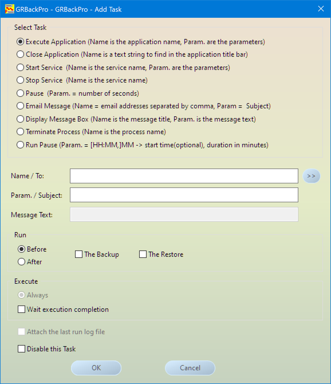Backup Software Add / Edit Task dialog image