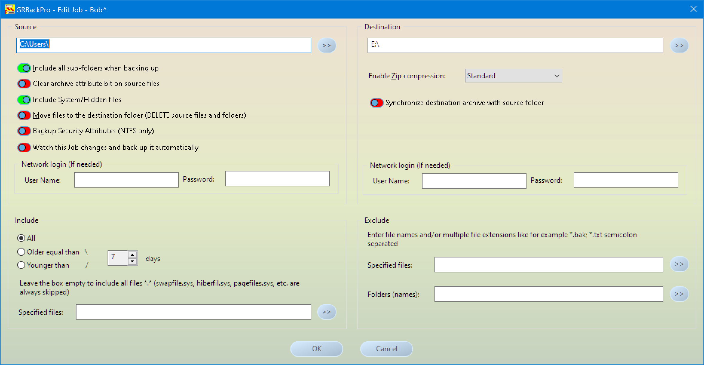 Backup Software Add / Edit Job dialog image