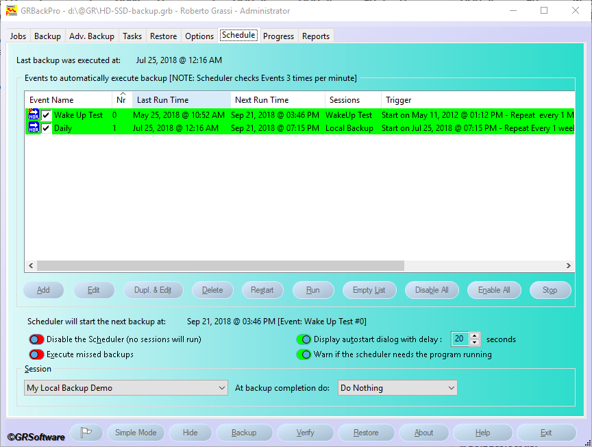 Backup Software Scheduler dialog image