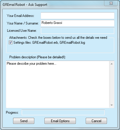 email automation software Ask support dialog