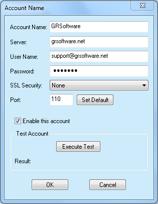 GRSoftware email robot account dialog