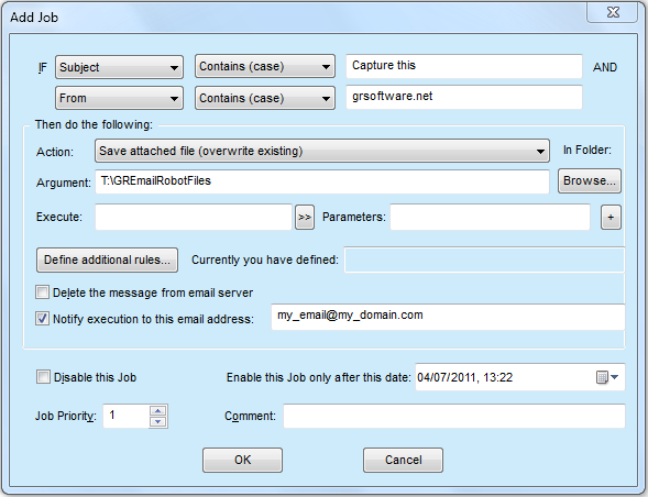 Email Robot automation software edit job options