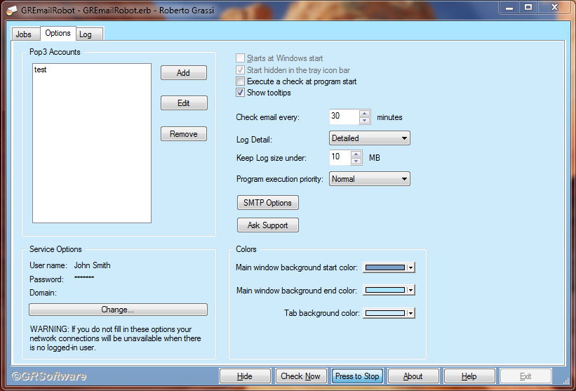 email automation software options dialog